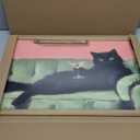 Funny Black Cat Martini Wall Art, Bar Cart Decor, Eclectic Cocktail Painting Canvas Print, Cute Animal Artwork Picture for Bedroom Living Room Kitchen 16x24 inch Wood Framed