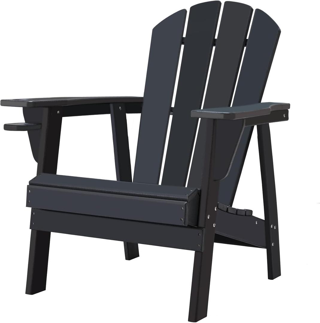 Adirondack Chairs, HDPE All-Weather Adirondack Chair, Fire Pit Chairs (Classic, Black)