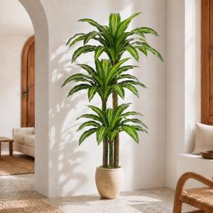 Artificial Dracaena Tree 6FT with 3 Thick Trunks, Faux Yucca Floor Plant
