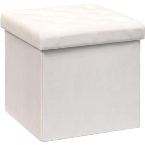 B FSOBEIIALEO Storage Ottoman Cube, Velvet Tufted Folding Ottomans with Lid, Footstool Rest Padded Seat for Bedroom (White, Medium)