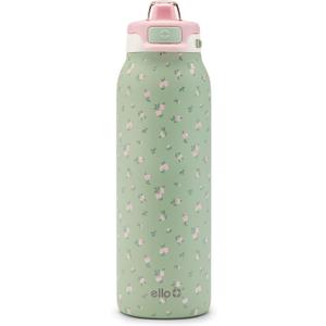 Ello Pop & Fill 32oz Stainless Steel Water Bottle with QuickFill Technology, Double Walled and Vacuum Insulated Metal, Leak Proof Locking Lid, Straw and Chug, Reusable, BPA Free, Full Bloom