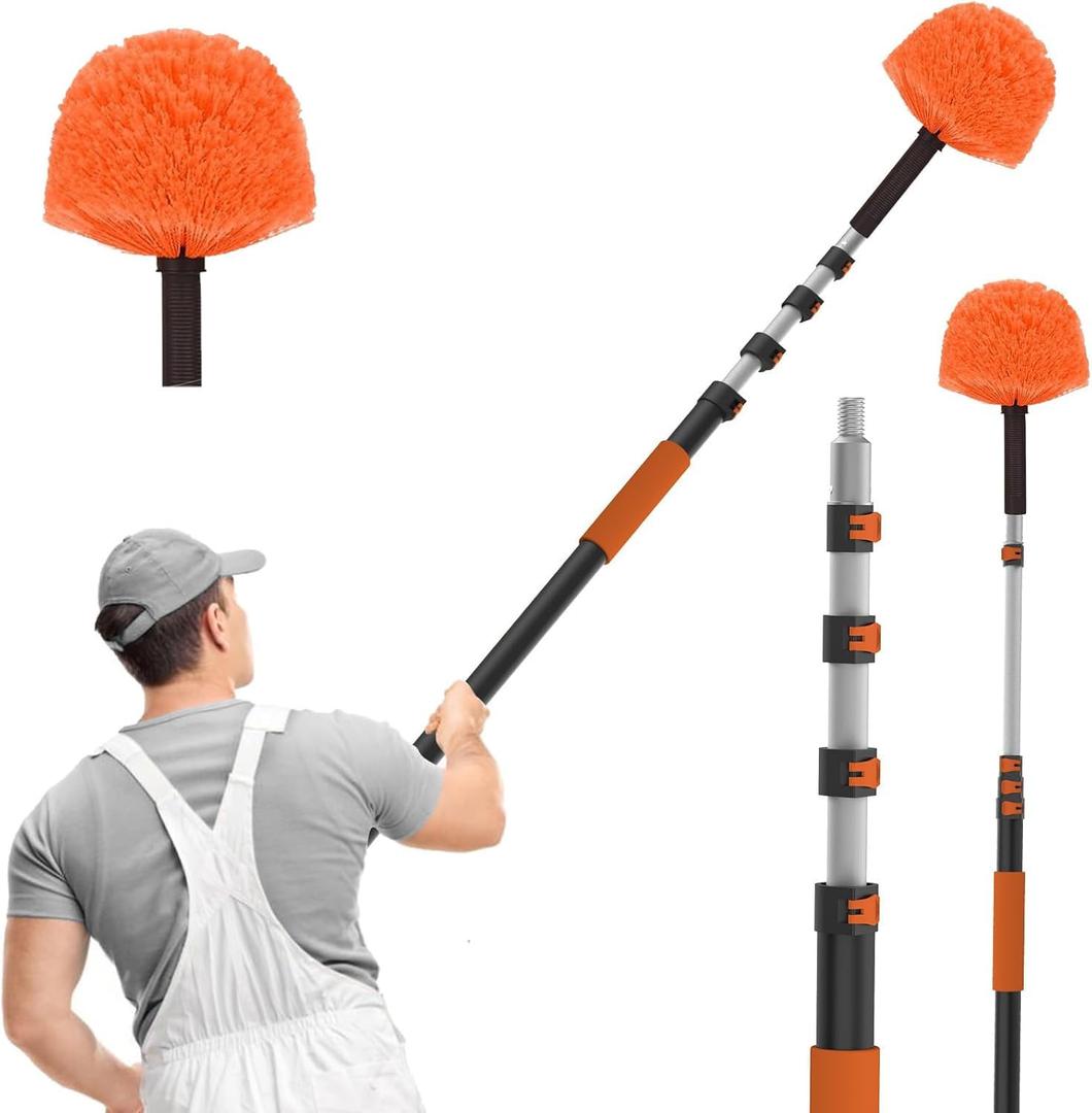 SISUPASSIE 36FT Reach Cobweb Duster with Extension Pole, High Ceiling Long Duster with 7-30FT Telescoping Pole, Spider Web Brush for Indoor Outdoor Use