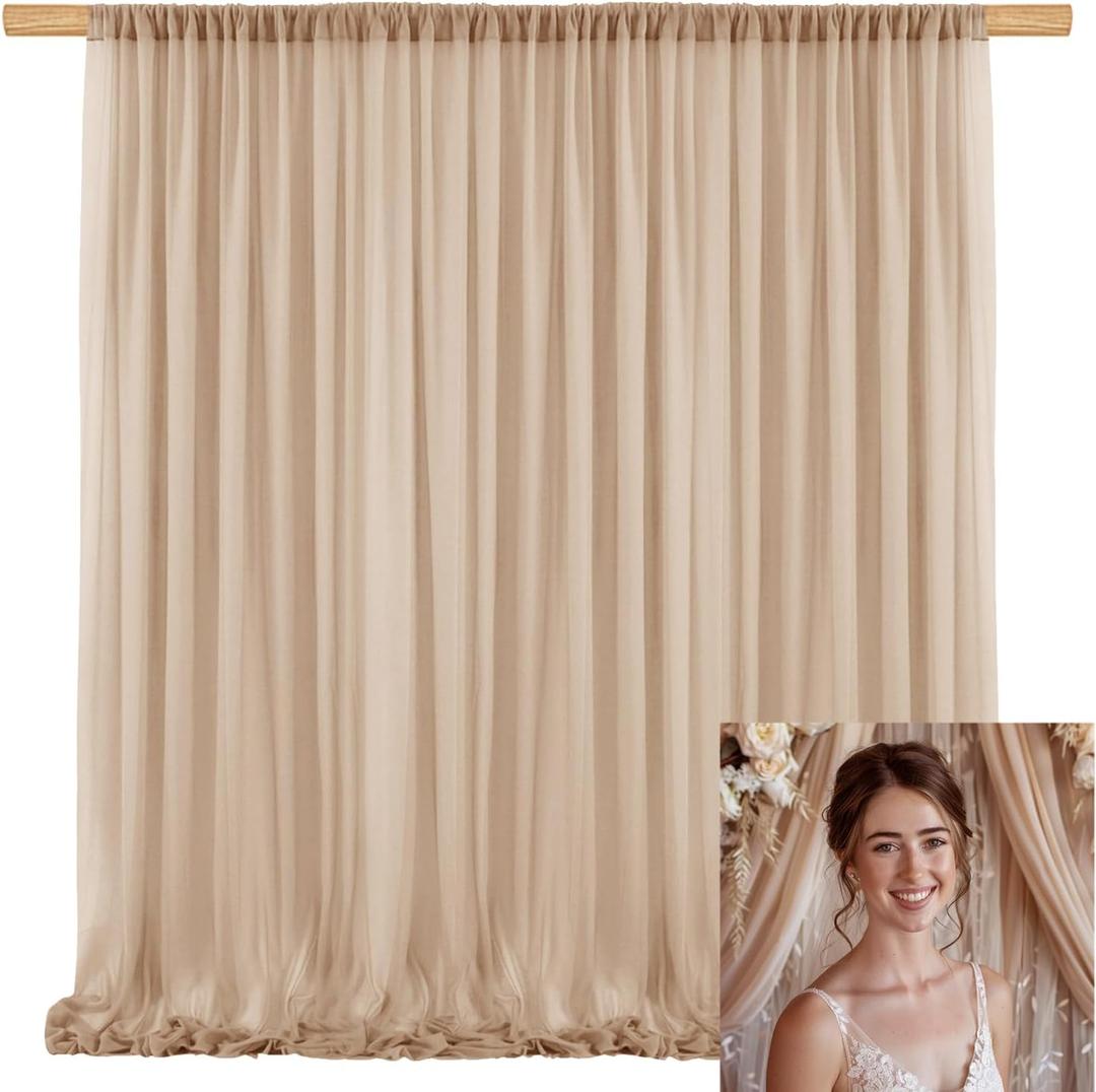 10x10ft Chiffon Backdrop Stage Curtains Light Brown Chiffon Backdrop Drapes Wrinkle-Free Sheer Fabric Curtain Wedding Birthday Party Baby Shower Decoration 5x10ft, 2 Panels TAYSDJ088