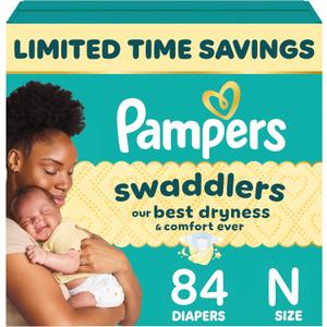 Pampers Swaddlers Diapers, Size 0 (up to 10 lbs), 84 Count, Absorbent, Keeps Baby Dry and Comfortable, Skin Safe Disposable Baby Diaper, (Newborn)