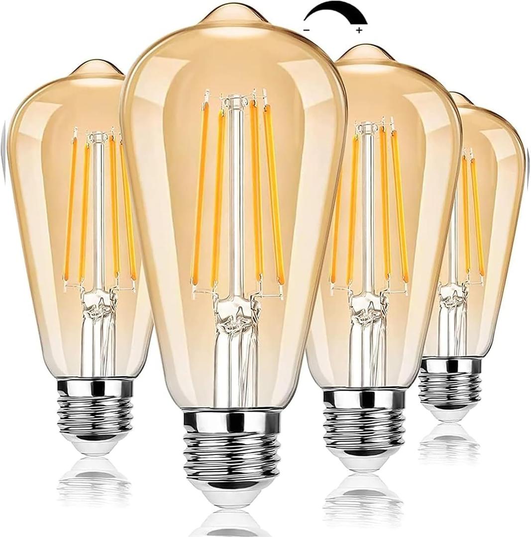 TOBUSA Dimmable LED Edison Light Bulbs 100W Incandescent Equivalent, Vintage Light Bulb 2700K Warm White(Amber Glass), ST64/ST21 LED Filament Bulbs 8W 1200LM, E26 Edison Bulb for Home, Reading 4-Pack