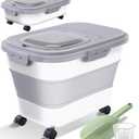 Collapsible Dog Food Storage Container, Airtight 30 35 Lbs Rice Cereal Flour Sugar Containers, Sealable Plastic 20 25 Pound Dog Pet Cat Bird Seed Kitchen Pantry Holder Bin Bucket with Rolling Wheel (White)