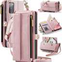 Phone Case for Samsung Galaxy S20 FE 5G 6.5 inch Zipper Wallet Cover with Screen Protector and Crossbody Lanyard Strap Flip S 20 EF UW 2022 S20FE5G S20FE 20S S2O Fan Edition 4G G5 Women Men Rose Gold