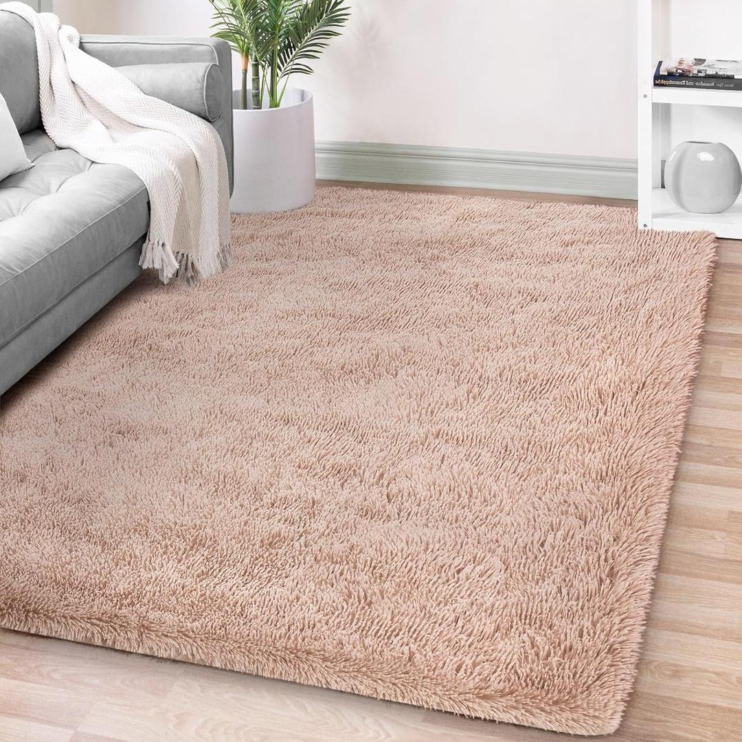 FVVRAX Fluffy Area Rug for Bedroom, 3x5 Beige Soft Shag Carpet for Living Room, Fuzzy Shaggy Rug for Kids Teens Room, Small Furry Runner Rug for Dorm, Plush Bedside Rug for Nursery Home (3x5 Feet, Beige)