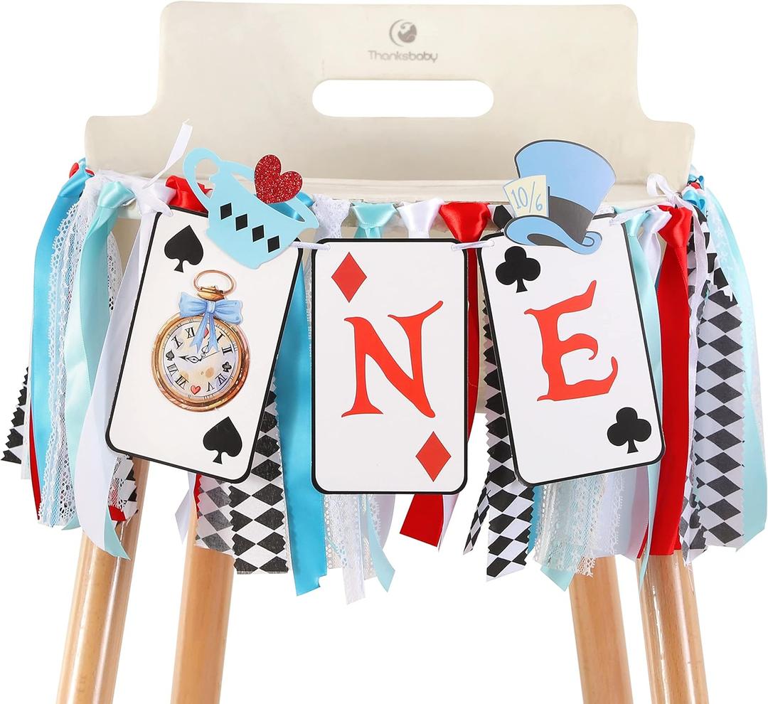 Alice in Wonderland One High Chair Banner - Wonderland Birthday Party Decorations for Girl's 1st Birthday