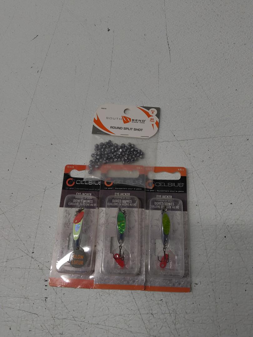 South Bend Fishing Gear Assorted Pack Of 4 (Eye Jacker 3 Pc, Round Split Shot 80 Pc) 