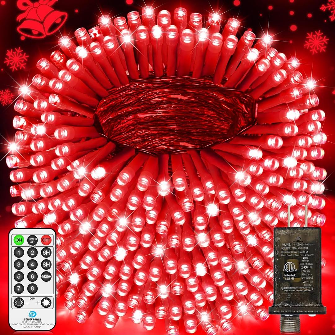 JXLEDAYY 403 FT 1000 LED Christmas Lights Outdoor Fairy Lights Plug in Extra Long String Lights Waterproof 8 Modes Timer for Outside House Tree Garden Yard Wedding Party Decorations-Red