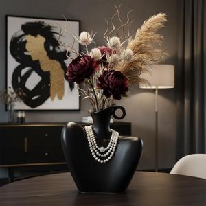Ceramic Vase, Human Body Vase for Home Decor, Modern Minimalist Boho Vase for Living Rooms, Bedrooms, Shelves, Dining Tables, Bathrooms, and Offices (Black)