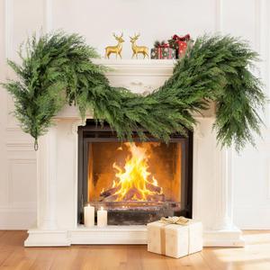 Christmas Garland 6.1 Ft Realistic Cedar Cypress Pine Greenery Garland Faux Christmas Garland Decorations for Mantle, Fireplace, Table, Stairs, Doors, Porch, Indoor Outdoor Christmas Decorations