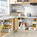 1 Pack-11.4"-16.14"H Under Sink Storage Organizer, Large 2-Tier Elegant Mesh Pull Out Shelf for Kitchen and Bathroom Cabinet Organization, L-Shaped and Adjustable Height Design for Maximum Space-White