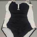 popvil Women One Piece Swimsuit 2026 Tummy Control Bathing Suit Slimming Neon Shapewear Swimwear, Large (Black,White)
