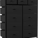11 Drawer Fabric Storage Dresser for Bedroom Organization, Chest of Drawers with Deep Shelves, Side Pockets & Hooks, Sturdy Steel Frame & Wood Top, Baby/Kids Closet Organizer Unit. (Black)