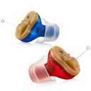 Premium Digital Hearing Aids for Seniors - Invisible in Canal (CIC) In-Ear Mini Sound Enhancer Set, Near-Invisible, Noise Cancelling, Personal Sound Hearing Amplifier - Pair - MZ-21 (Red, Blue)