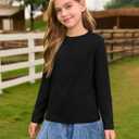 3 x Haloumoning Girls Long Sleeve Tees Kids Casual Crewneck Pleated T Shirts Cute Fall Tops 5-14 Years (Black)