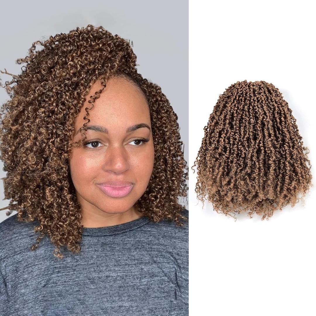 GIX Yanky Twist Crochet Hair - 10 Inch 8 Packs (240 Strands) Brown Highlight 3 Tones Pre-twisted Fluffy Spring Mini Twist Short Bob Passion Twist, Crochet Braiding Hair (10 Inch, F4/30/27-8P)