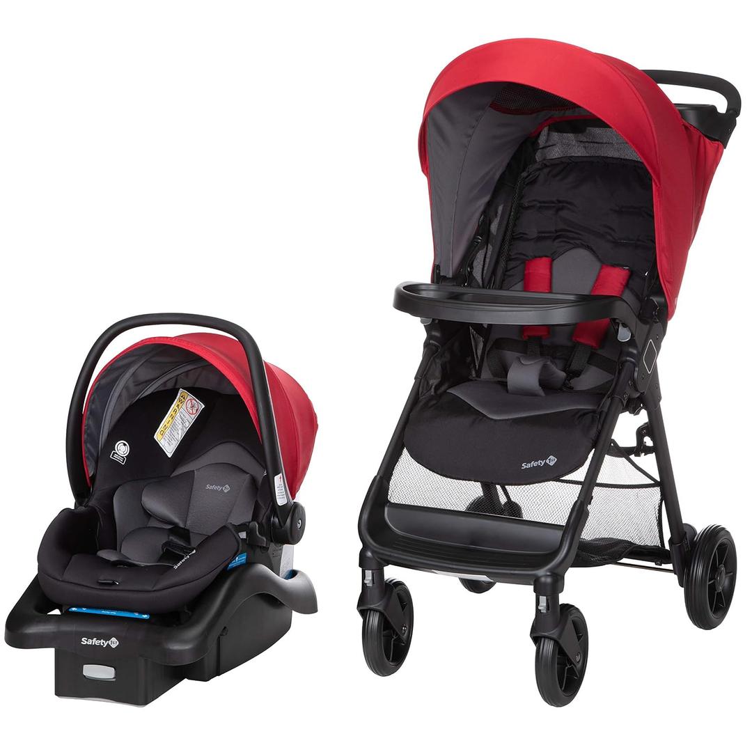 Safety 1st Smooth Ride Travel System Stroller and OnBoard FLX Infant Car Seat, Newborn to Toddler Baby Combo, Easy-Install, Large Canopy, Ample Storage, Foldable, Rear-Facing 4-30 lbs, Black Cherry, Manufacture Date: 11/14/2025