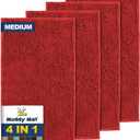 Muddy Mat 4-Piece Red Medium 30"X19" AS-SEEN-ON-TV Highly Absorbent Microfiber Door Mat, Bath Mat and Pet Rug, Non Slip Thick Washable, Soft Chenille for Kitchen Bathroom Bedroom Indoor and Outdoor