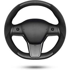 Shademax Custom-Fit for Tesla Steering Wheel Cover, Tesla Model Y 2020-2025 /Model 3 2017-2023Suede Steering Wheel Cover Protector, Non-Slip, Model Y/3 Accessories (Black)