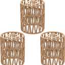 3-Pack Boho Rattan Lamp Shades,5.9" H x 4.7" D Woven Small Shade Replacement, 3-Tier 1.62in Fitter Farmhouse Pendant Light Cover for Chandelier Floor Wall Lamp(Brown)