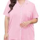 SWOMOG Women's Plus Size Pajamas Set Button Down Tops Short Sleeve Sleepwear Soft Pajama Shorts 2 Pcs Lounge Sets With Pocket Pink 24W