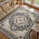 9x12 Vintage Area Rug: Washable Neutral Soft Non Slip Thin Large Floor Carpet for Living Room Bedroom Kitchen Dining Room Home Office Farmhouse Indoor - Black