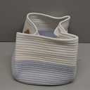 COMFY-HOMI Cotton Rope Woven Basket with Handles for shelf，Toy, Book, Cloth Storage Basket for Organizing-13.5"X11"X9.5" Storage Bin for Living Room, Newborn or Infant Gift for boy girl （White/blue）