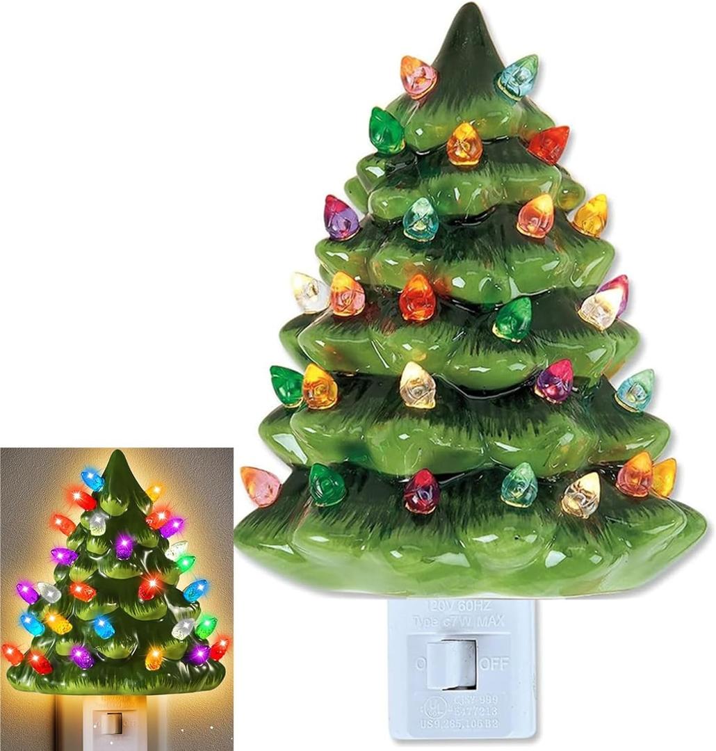 Jefuzh Christmas Tree Night Light - Plug-in Resin Vintage Decorative Wall Decor, Indoor Room Home Accessories, 360 Degree Swivel Plug (1)