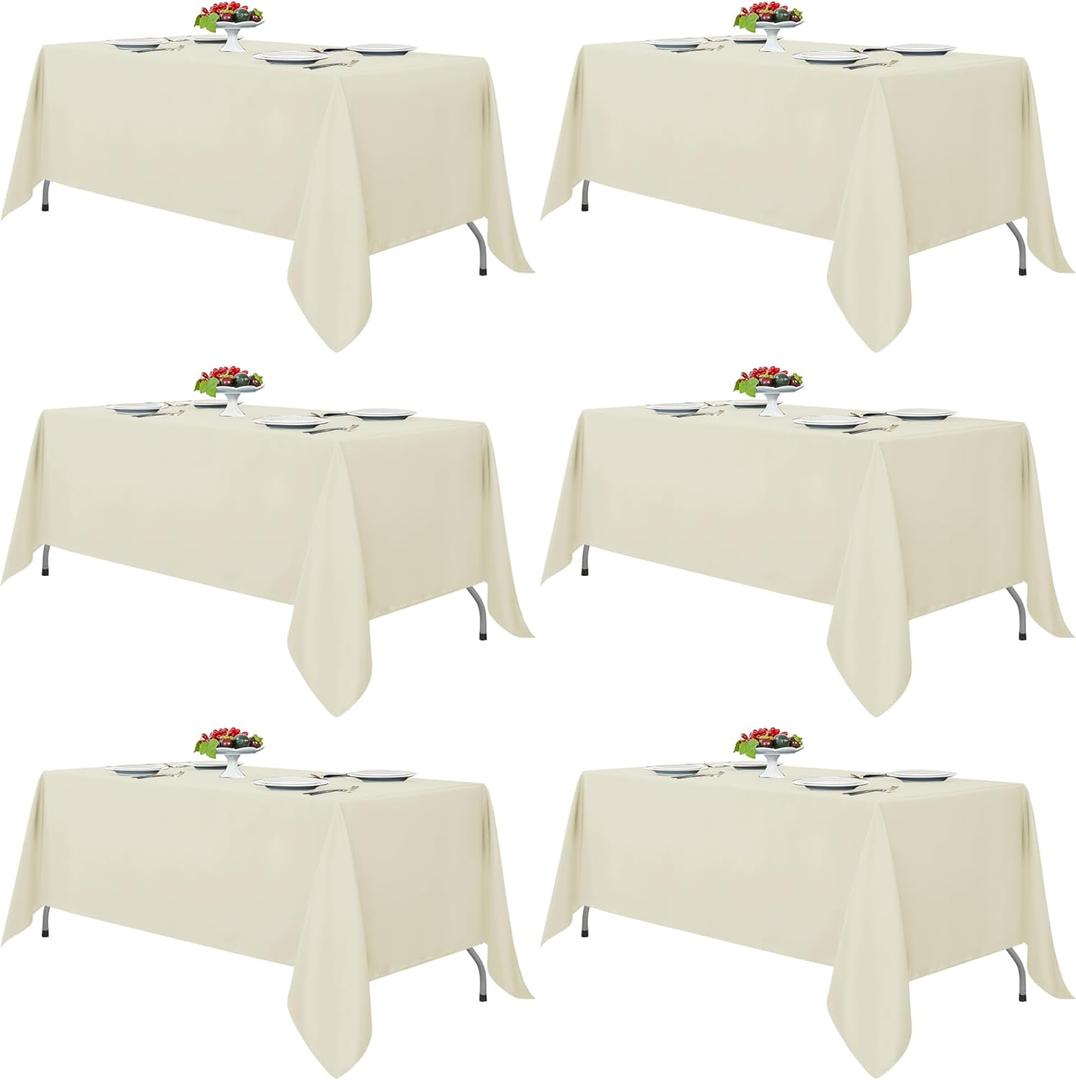 Fitable Ivory Tablecloths for 6-8 Foot Tables, 6 Pack - 70 x 120 Inches - Reusable and Washable Table Clothes, Polyester Fabric Table Covers for Wedding, Party, Banquet (70x120 In, 6 Pack)