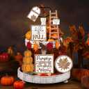 Maitys 13 Pcs Thanksgiving Tiered Tray Decor Set Thanksgiving Pumpkin Gnome Rustic Farmhouse Decoration Harvest Decor Trays Wooden Tabletop Signs for Give Thanks Home Kitchen Party(Rustic Style)