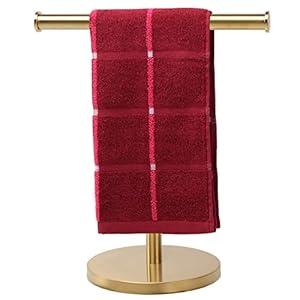 TocTen Hand Towel Holder Stand, T-Shape Hand Towel Rack for Bathroom Vanity Countertop, SUS 304 Stainless Steel Bath Towel Bar Stand with Heavy Duty Base (Brushed Gold)