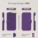 Compatible with iPhone 14 Pro Wallet Case for Women and Men, Case with Card Holder [Slim & Protective] for Apple 14 Pro (6.1), Vegan Leather i-Phone Cover, Purple [Includes Wristlet]