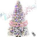 Rotating Flocked Christmas Tree 7ft - Prelit Musical Artificial Xmas Tree with Remote Control, 1220 PE & PVC Mixed Tips, 8 Modes 380 Multicolor LED Lights for Holiday Decor