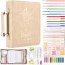 XKDOUS Bible Cover Case for Women, Leather Bible Bags with Study Supplies Journaling Kit, Gold Foiled Carrying Case Large Church Book Holder with Handle, Mothers Day Christian Gifts for Mom Lady (Apricot & Golden Cross)