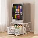 Urban Deco Mini Fridge Stand with Storage, Heavy Duty Fridge Cart with Drawer Basket, Mini Refrigerator Table for 220 LBS, Mobile Fridge Stand with Swivel Wheels for Dorm,Office,Home,White, White-NW