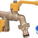 Outdoor Water Faucet, Wall Mounted Garden Water Faucet with Two 3/4 inch Brass Ball Valves Water Tap Splitter for Outdoor,Garden,Home, Balcony, Hose Connector