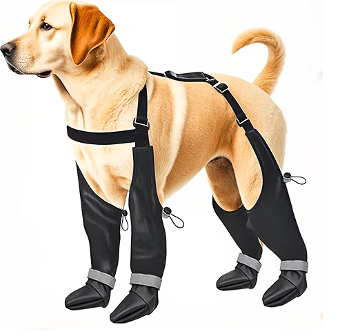 Suspender Boots for Large Dogs, Tall Dog Boots Anti-Slip & Fall Waterproof Dog Shoes Leggings, Adjustable Paws Protector for Large Dogs Winter Snow Rain Hiking, Large