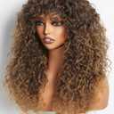 GORGIUS Veralux Blend Shaggy Haircuts Ombre Curly Wig with Bangs Honey Colored Wig Crafted with Style-Archive Technology: Premium Fiber & Remy Human Hair Blended, Realistic Look with True Scalp (20 Inch,Honey Colored)