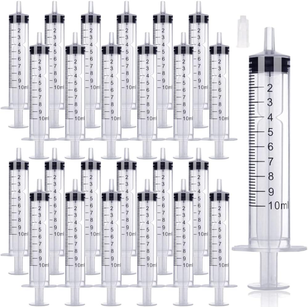 25 Packs 10ml Plastic Syringe, Luer Slip Tip with Cover Cap, Syringes for Liquid Jello Shots, Measuring, Watering, Refilling, Feeding