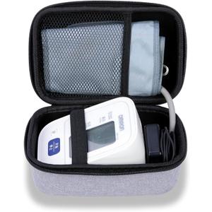 Ginsco Compact Hard Shell Case for Blood Pressure Monitor, Compatible with Omron Bronze/iHealth/Oklar, Portable Carrying Travel Case with Handle, Mesh Pocket for Cuff/Batteries/Charger (Gray, M)