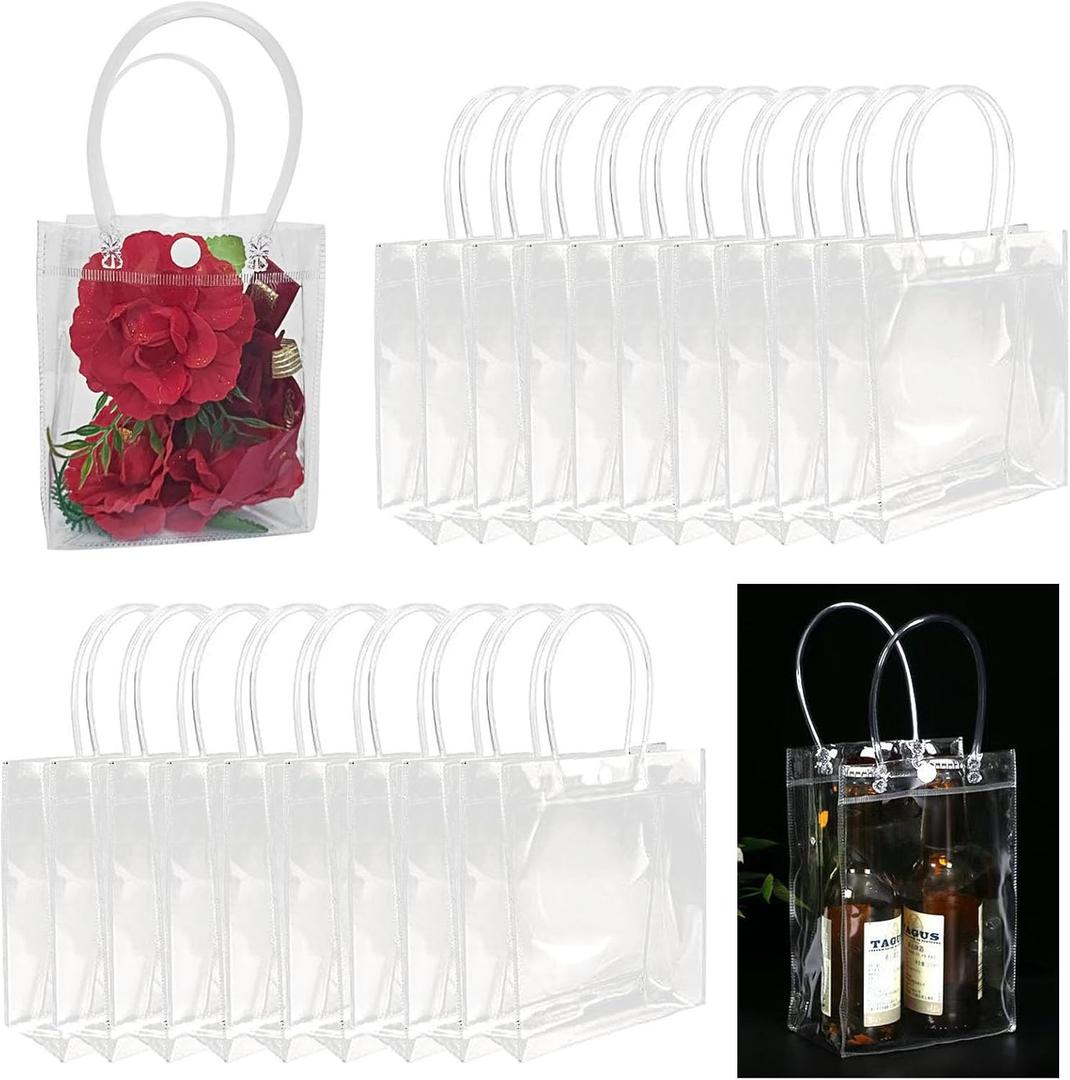 24Pcs Clear Reusable Birthday Gift Bag PVC Gift Bags Transparent with Handles Small Bag 6x5x 2.8 Inch Goodie Bag for Party Wedding Celebrations