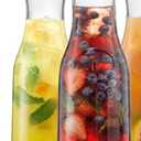 JoyJolt Glass Carafe with Lid, Set of 2  – 1 Liter Glass Pitcher for Mimosa Bar, Water, Ice d Tea, Juice, Wine, Lemonade, Milk – Dishwasher Safe Beverage Drink Dispensers for Brunch, Parties