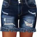 Flamingals Ripped Stretchy Jean Shorts for Women Raw Hem Low Waist Casual Trendy Denim Shorts (Blue, XXL)