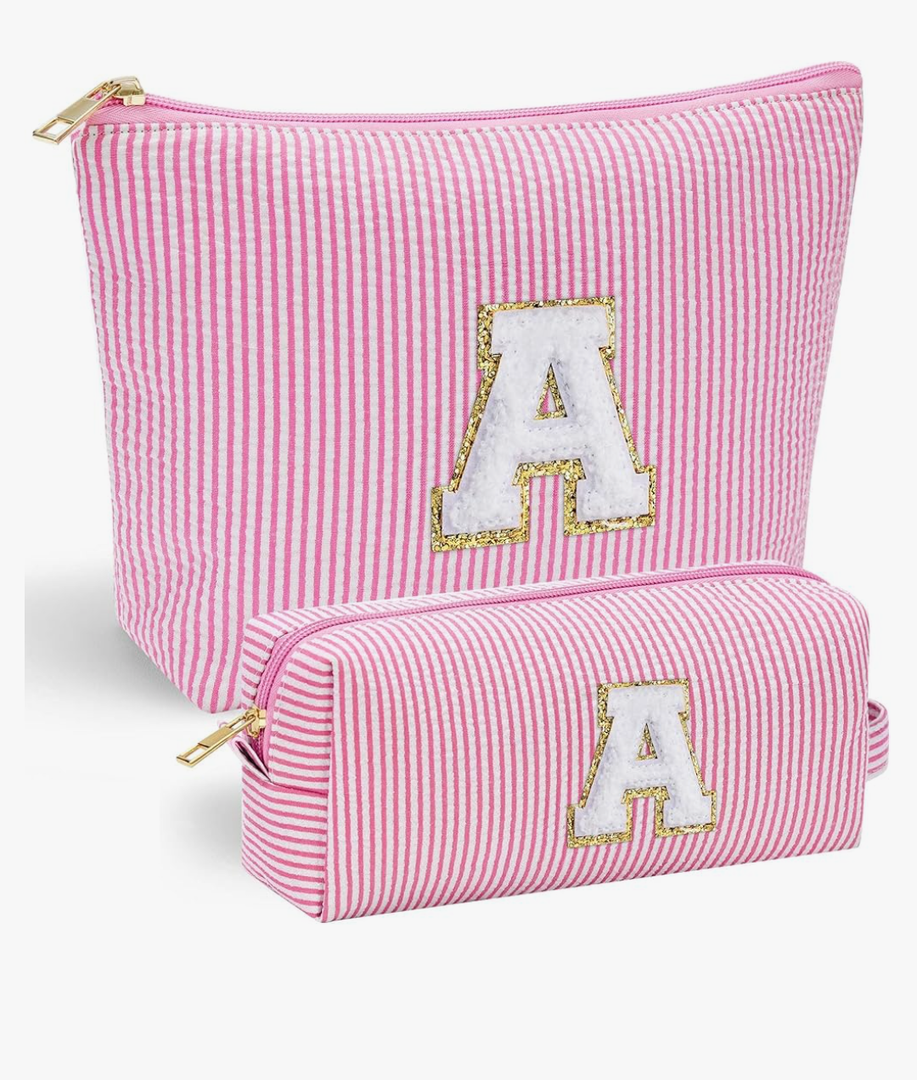 YOOLIFE Valentines Day Gifts for Kids Teen Girls Women | Initial Makeup Bag | Pink Cosmetic Bag Travel Bags | 11 12 13 14 15 16 Years Old Girl Gift Teacher Gift Teen Girl Gifts Trendy Stuff A