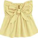 SOLY HUX Women's Frill Trim Tie Front Tube Top Sleeveless Strapless Ruffle Summer Tops (Yellow, M)