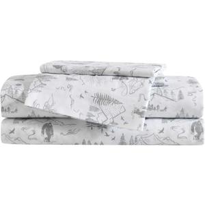 Eddie Bauer Kids - Full Sheets, Stain-Resistant Toddler Bedding with Matching Sham(s), Super Soft, Ideal Boy Room Essentials (Big Foot Hiking Trip White, Full)
