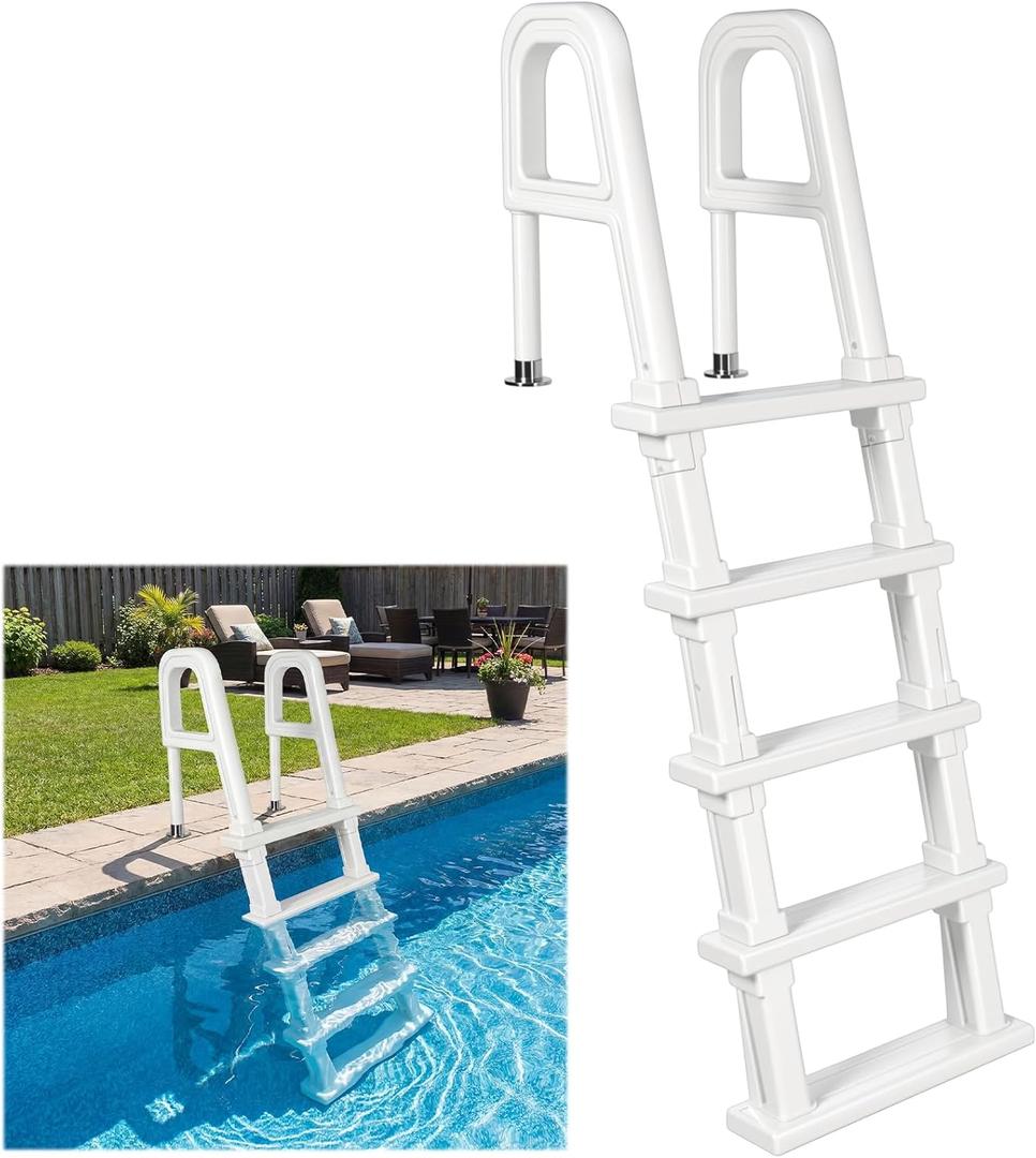 Leinuosen Above Ground Pool Ladder, Inclined 5 Step Double Handrails Stair for 48 to 54 Inch Above Ground, Load Capacity 300 lb, Adjustable Heavy Duty Swimming Pool Ladder Step for Inground and Above